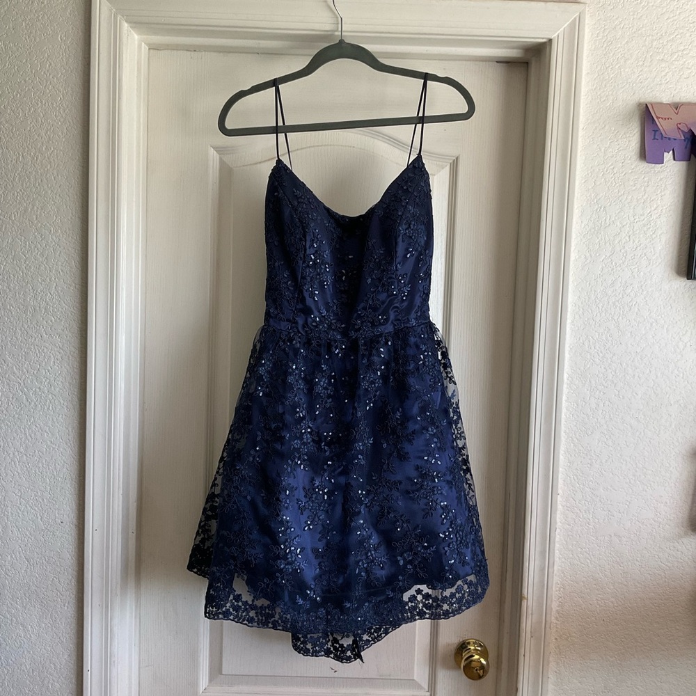 Elegant Navy Blue Lace Dress